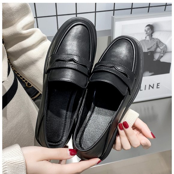 Black female leather shoes